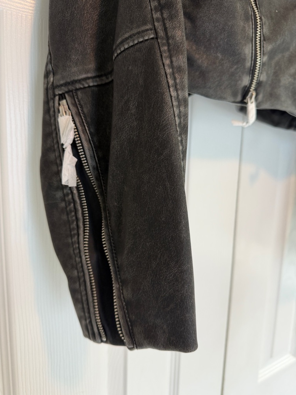 Zara Washed Black Cropped Moto Leather Jacket - Picture 2 of 8